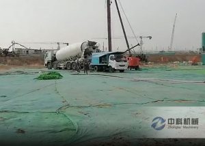 雄安新區(qū)車載式雙噴頭濕噴機(jī)施工現(xiàn)場