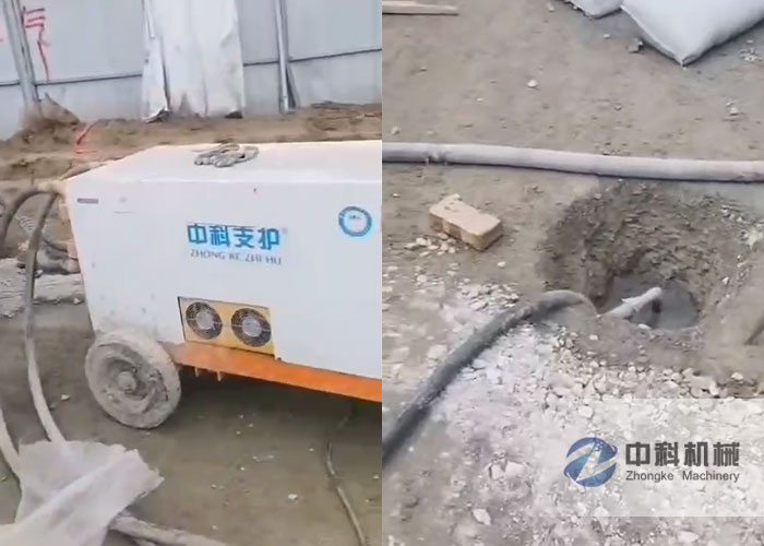 液壓雙液注漿機(jī)地基下沉注漿加固施工視頻